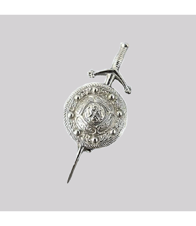 Chromed Sword Kilt Pin with Celtic Shield Design