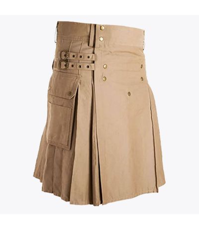 Khaki Utility Kilt & Straps Style With Cargo Pockets
