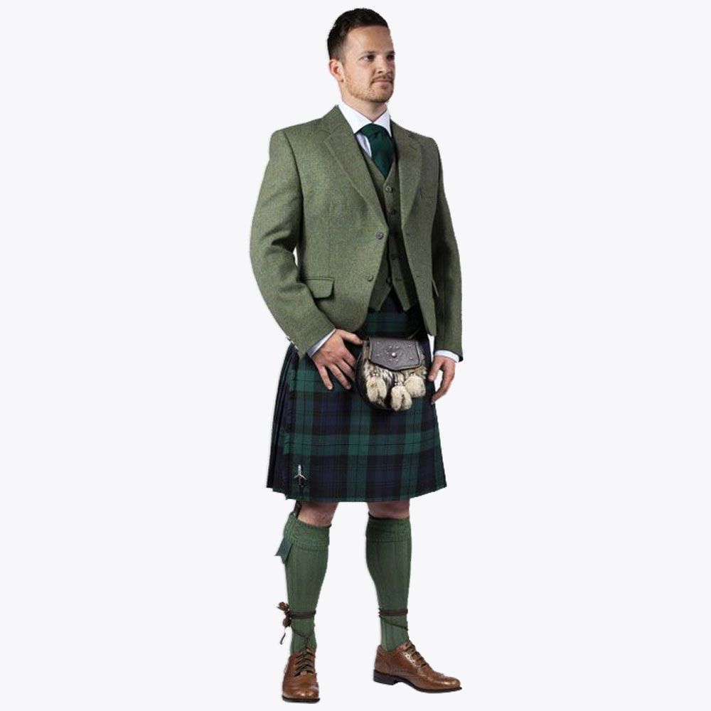 GREEN TWEED ARGYLL JACKET & KILT OUTFIT PACKAGE DELUXE