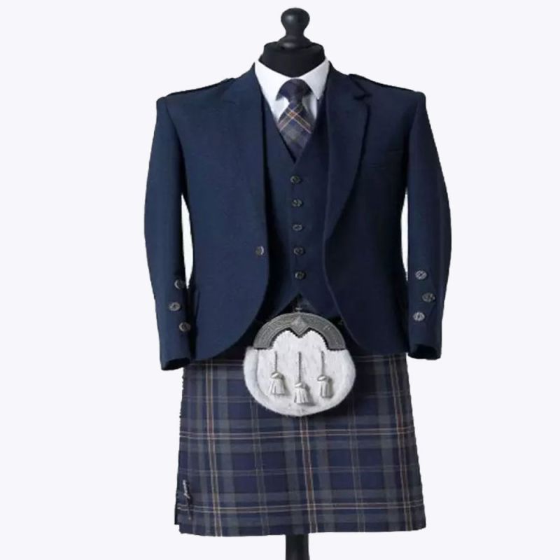 Arran Navy Tweed Five Button Kilt Outfit Arran Navy Tweed Five Button Kilt Outfit