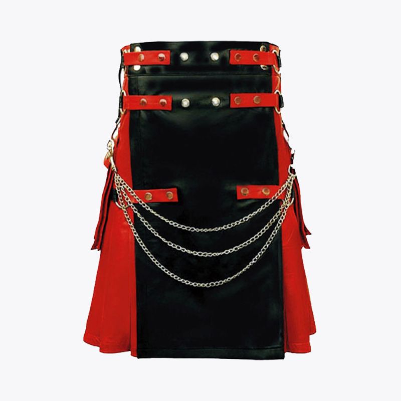 Black & Red Gothic Hybrid Kilt For Men
