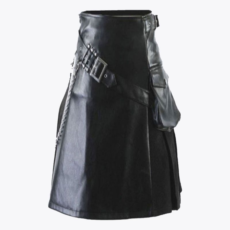 Black Gladiator Viking Leather Kilt For Men
