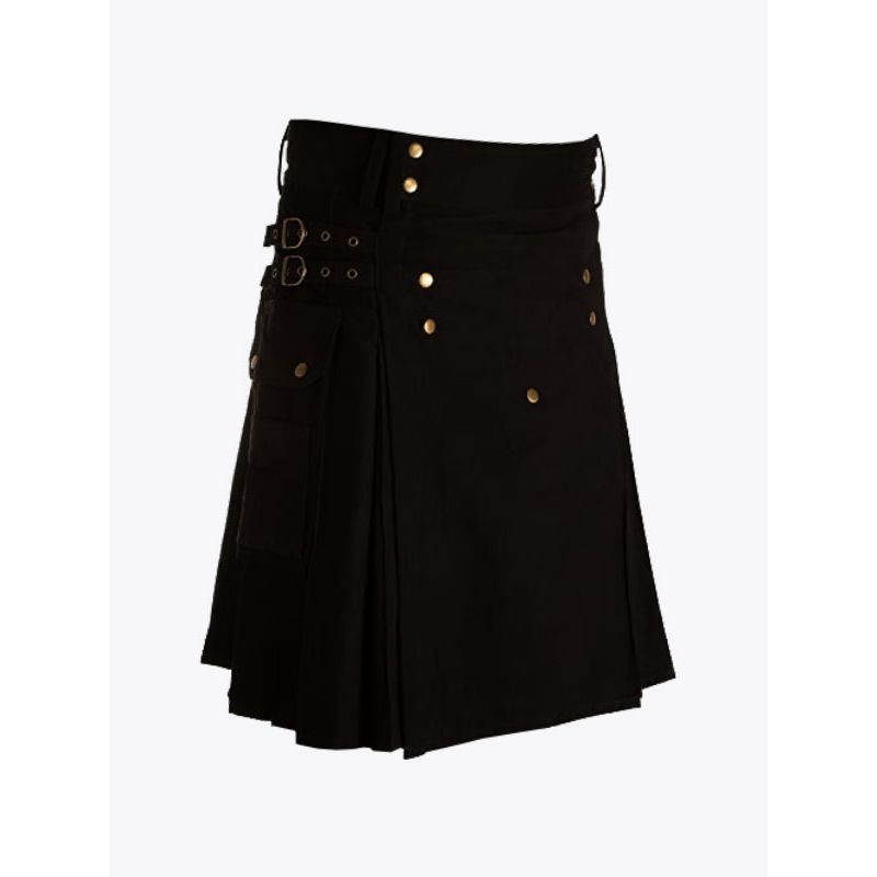 Black Utility Kilt Straps Style With Cargo Pockets