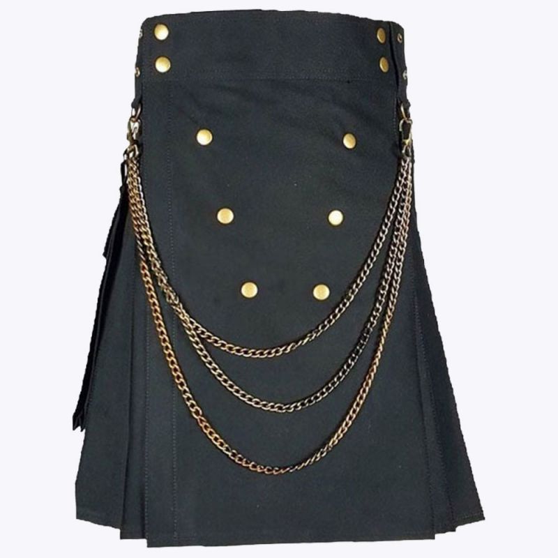 Black Fashion Utility Kilt For Men