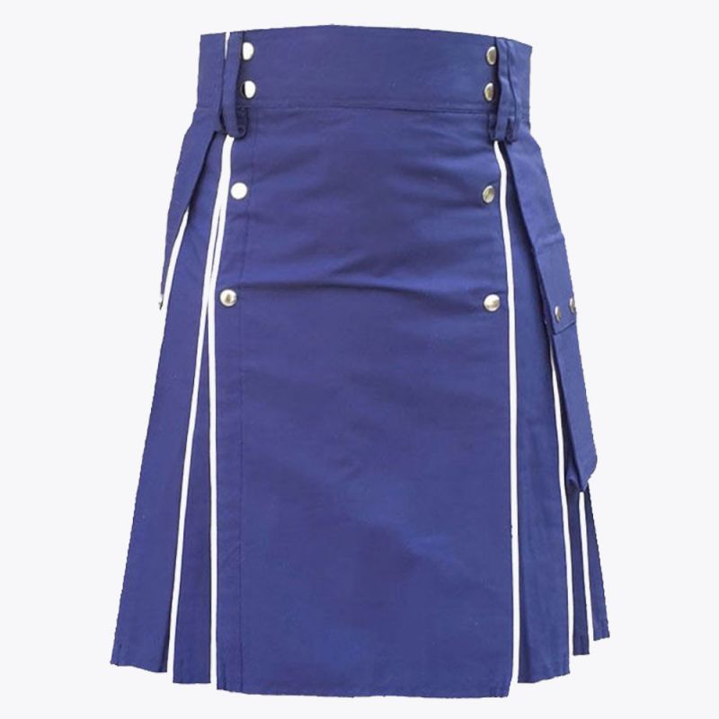 Blue Utility kilt For Men With White line
