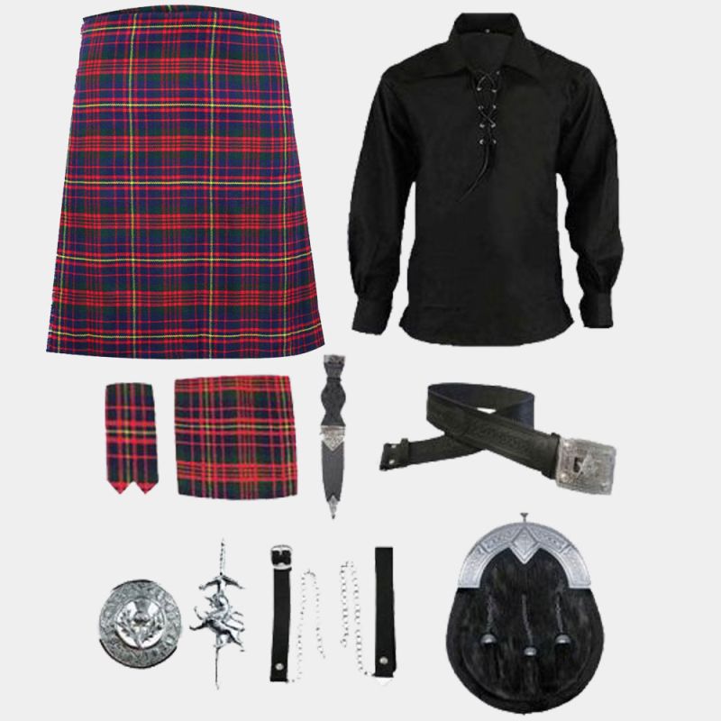 Cameron Of Erracht Tartan Kilt & Ghilie Shirt With Accessories Cameron Of Erracht Tartan Kilt & Ghilie Shirt With Accessories