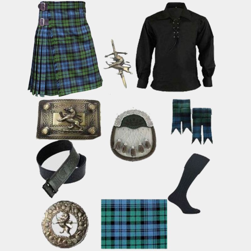 Campbell Tartan Kilt & Ghillie Shirt With Scottish Accessories Campbell Tartan Kilt & Ghillie Shirt With Scottish Accessories
