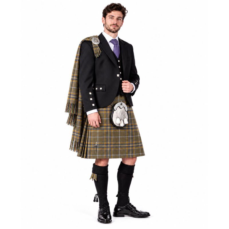 Celtic Stone Tartan Kilt Outfit With Tweed Jacket