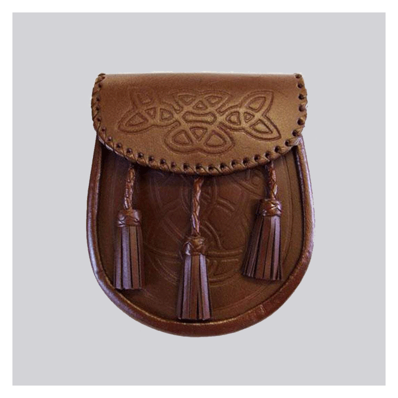 Celtic Embossed Brown Leather Sporran