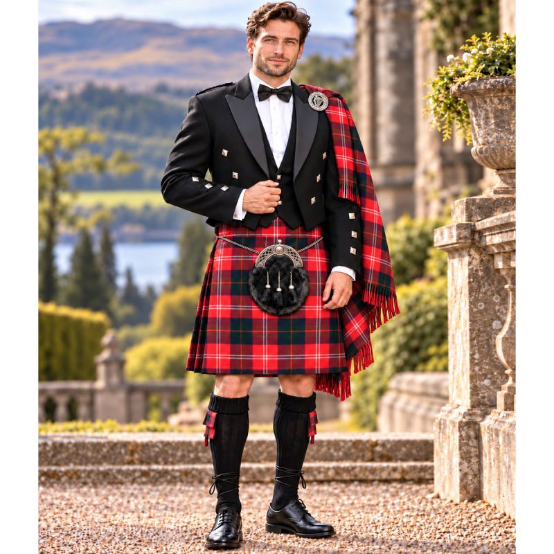 Chisholm Red Modern Tartan Outfit With Prince Charlie Jacket Chisholm Red Modern Tartan Outfit With Prince Charlie Jacket