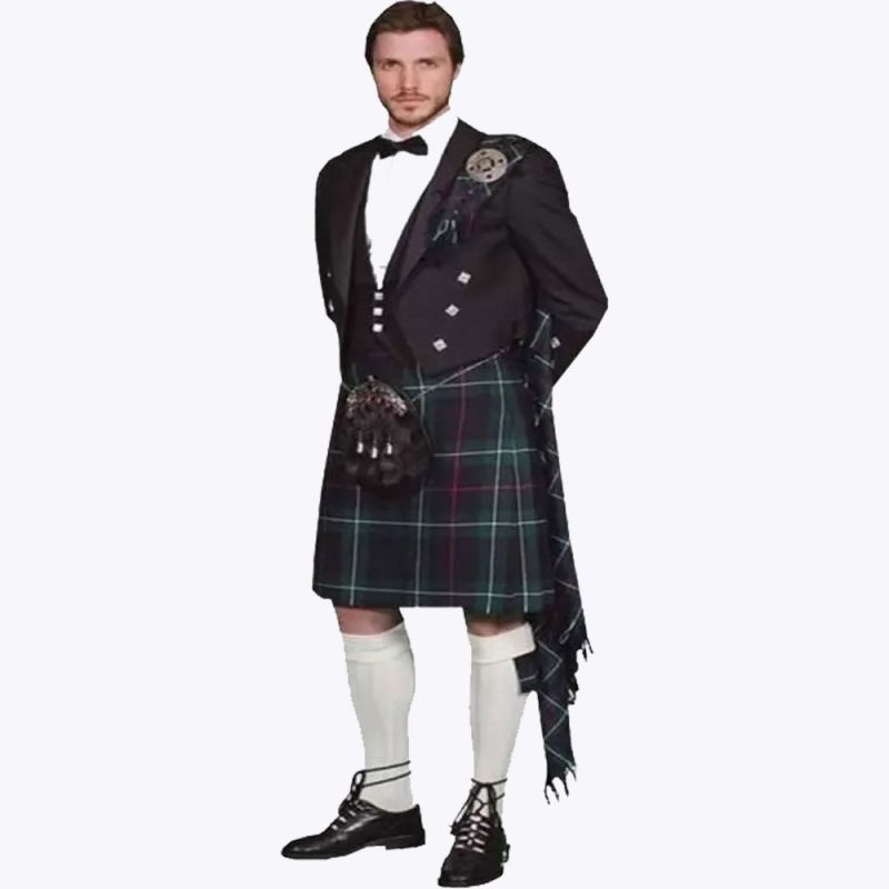 Clan Mackenzie Tartan Kilt Outfit With Prince Charlie Jacket For Scottish Weddings Clan Mackenzie Tartan Kilt Outfit With Prince Charlie Jacket For Scottish Weddings