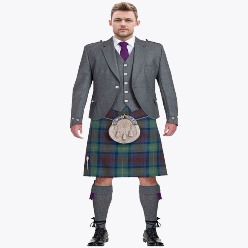 CUSTOM MADE LIGHT GREY ARGYLL JACKET & KILT OUTFIT PACKAGE