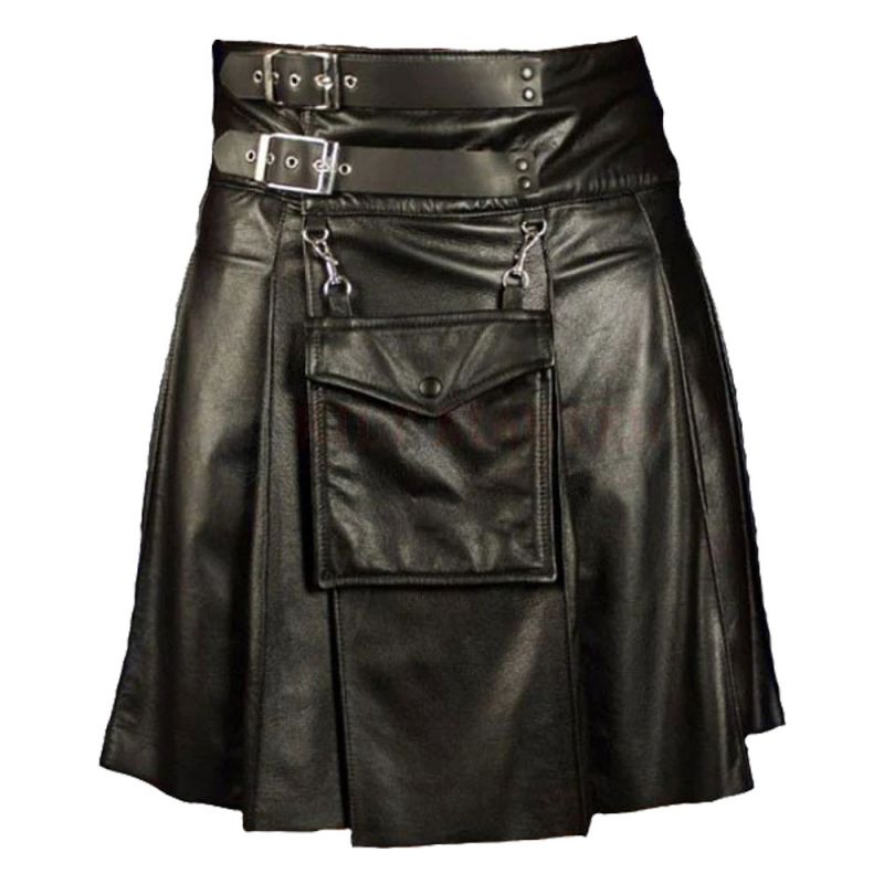 Fetish Black Leather Kilt