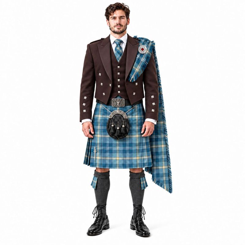 Gorman Tartan Kilt Outfit  With Brown Prince Charlie Jacket