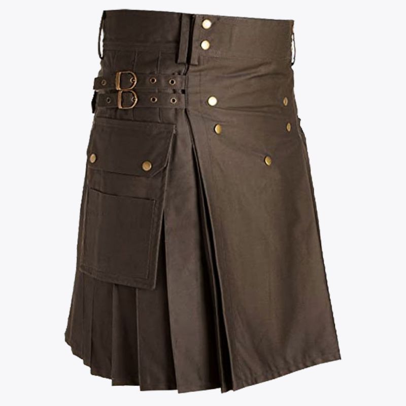 Gray Utility Kilt Straps Style With Cargo Pockets
