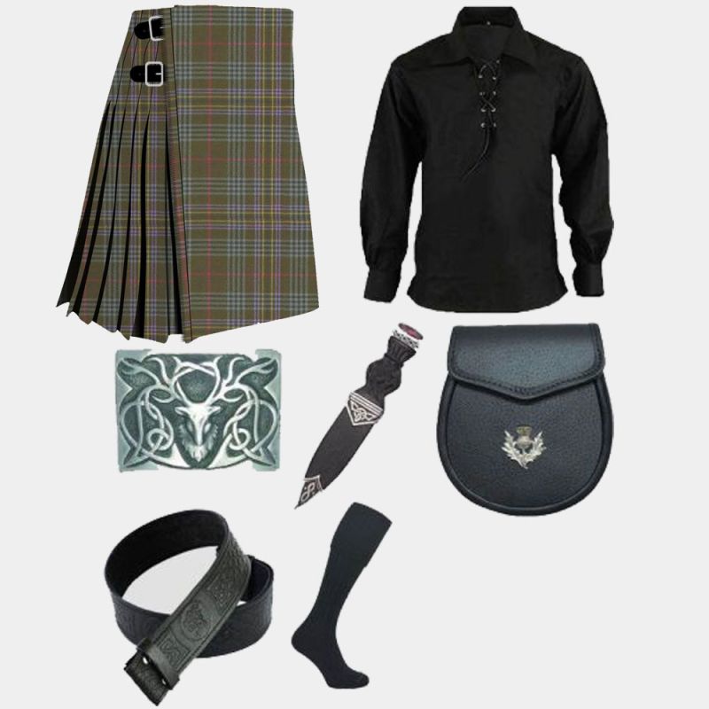 Kennedy Weather Tartan Kilt With Ghillie Shirt & Accessories Deal Kennedy Weather Tartan Kilt With Ghillie Shirt & Accessories Deal