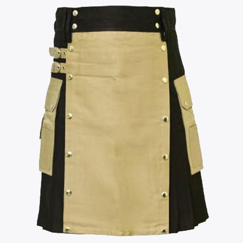 Khaki Modern Utility Kilt For Men
