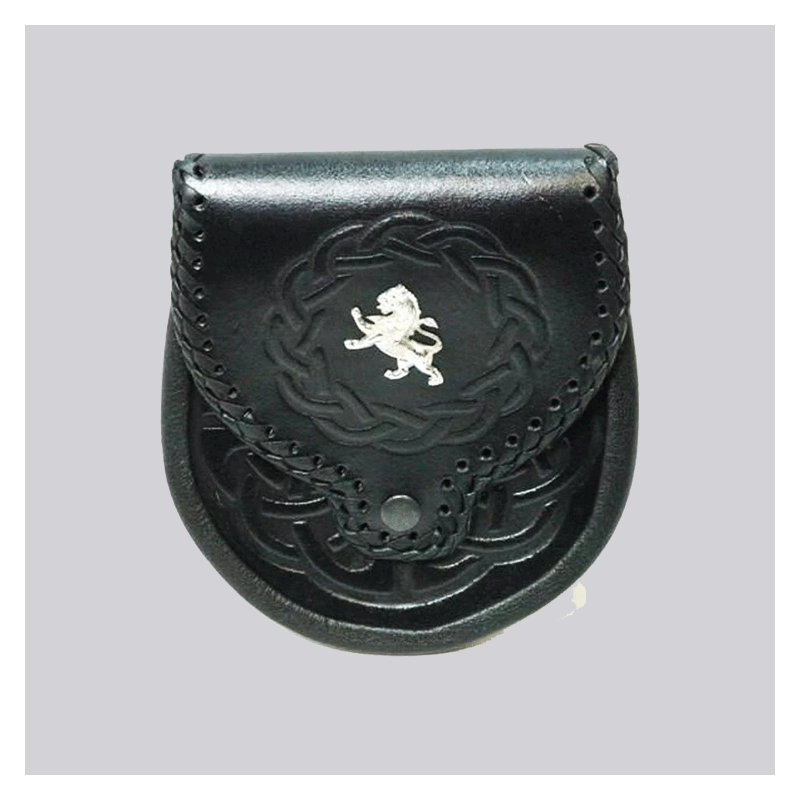 Thistle Crest Embossed Black Leather Sporran