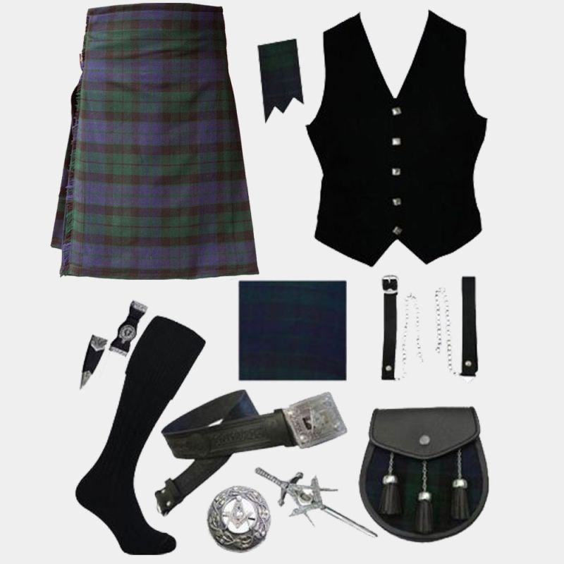 Mackay Tartan Kilt & Black Vest With Accessories Deal Mackay Tartan Kilt & Black Vest With Accessories Deal