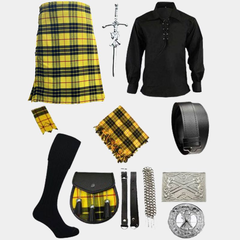 Macleod of Lewis Tartan Kilt & Black Shirt With Accessories Deal Macleod of Lewis Tartan Kilt & Black Shirt With Accessories Deal