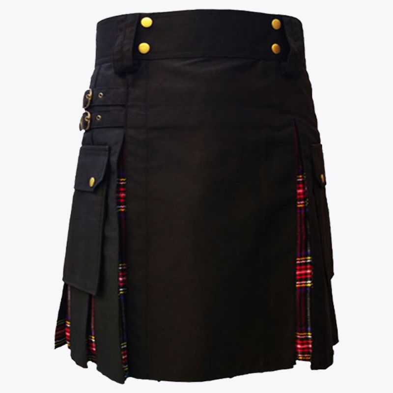 Men Black Stewart Hybrid Tartan Kilt
