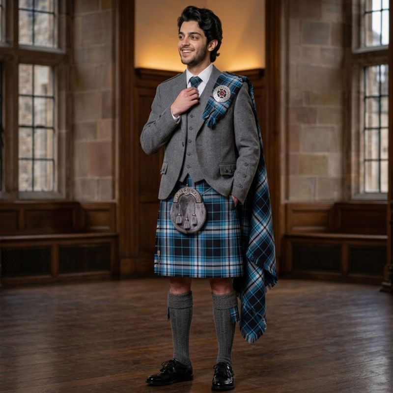 Premium Glasgow Warriors Tartan Kilt Outfit With Tweed Jacket Premium Glasgow Warriors Tartan Kilt Outfit With Tweed Jacket