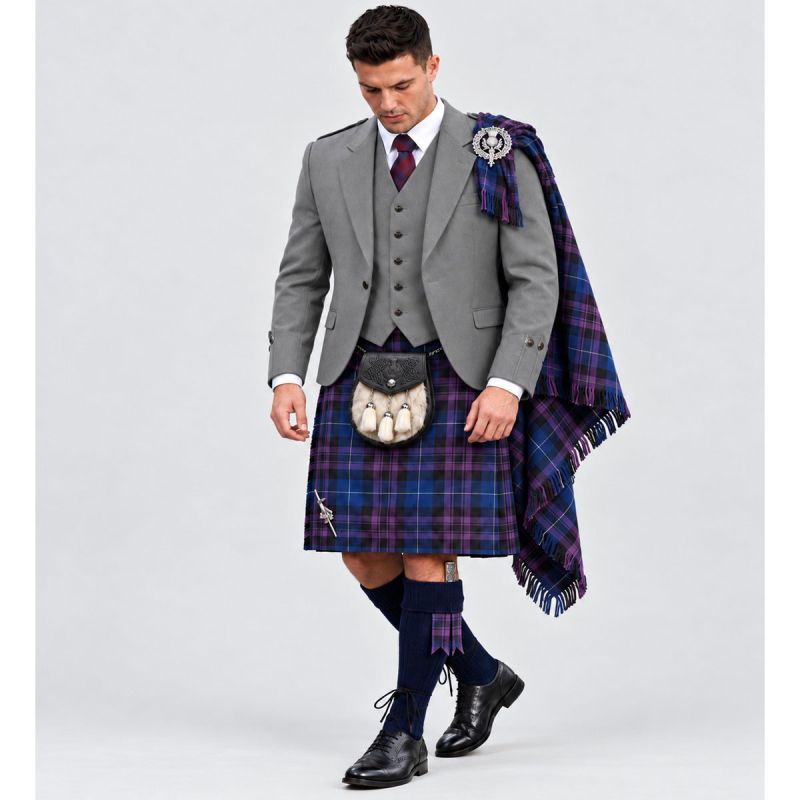 Pride Of Scotland Tartan Kilt Outfit With Gray Argyll Jacket Pride Of Scotland Tartan Kilt Outfit With Gray Argyll Jacket