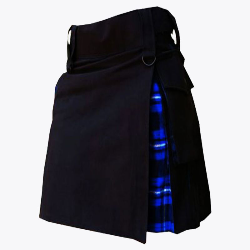 Ramsay Blue Tartan & Black Cotton Hybrid Utility Kilt For Women
