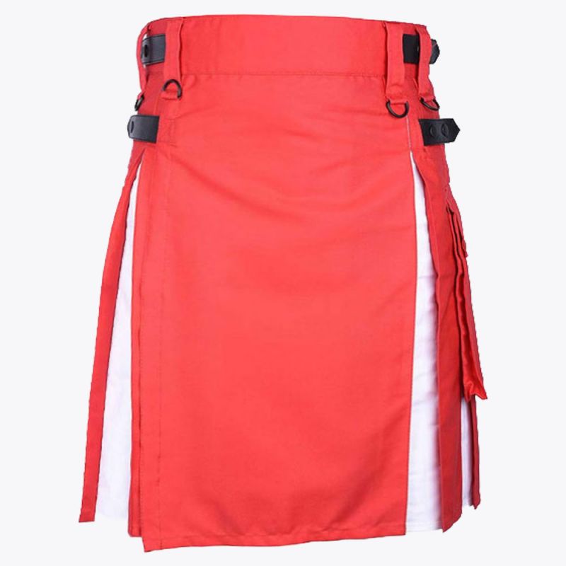 Red & White Hybrid Utility Kilt For Men
