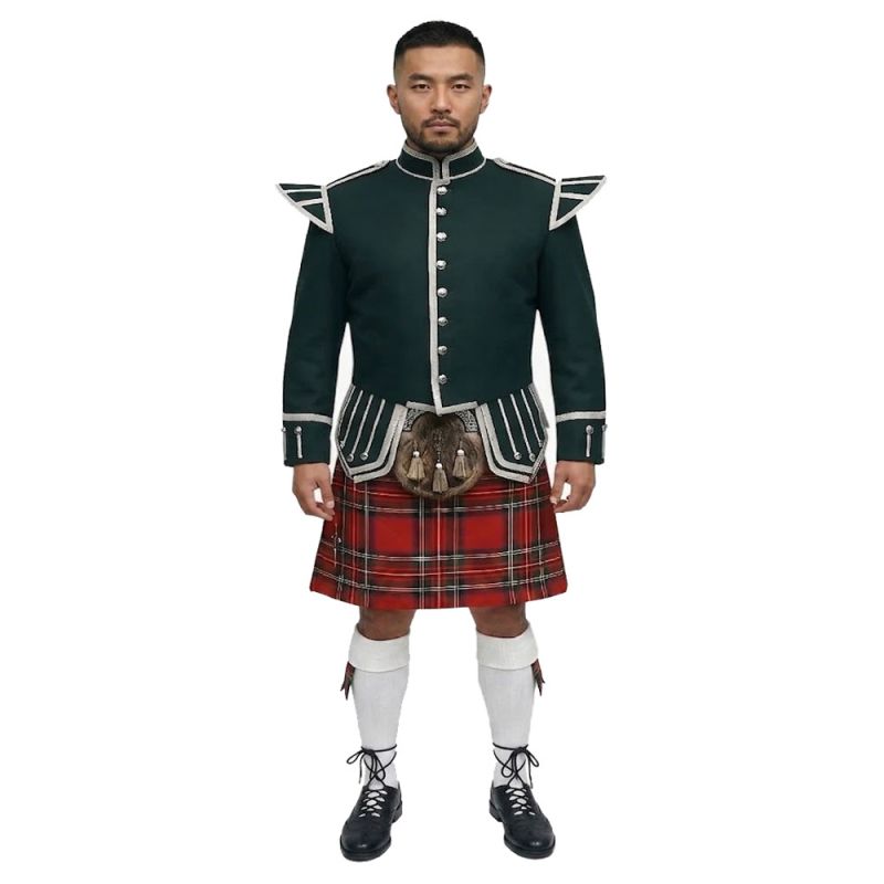 Royal Stewart Tartan Doublet Kilt Outfit with Dark Green Jacket Outfit Royal Stewart Tartan Doublet Kilt Outfit with Dark Green Jacket Outfit