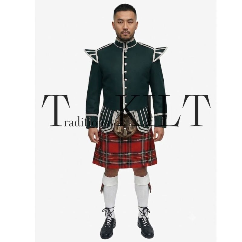 Royal Stewart Tartan Doublet Kilt Outfit with Dark Green Jacket Outfit
Royal Stewart Tartan Doublet Kilt Outfit with Dark Green Jacket Outfit