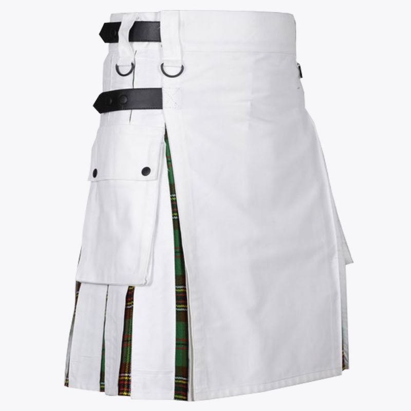 Tara Murphy Tartan & White Cotton Hybrid Utility Kilt For Men
