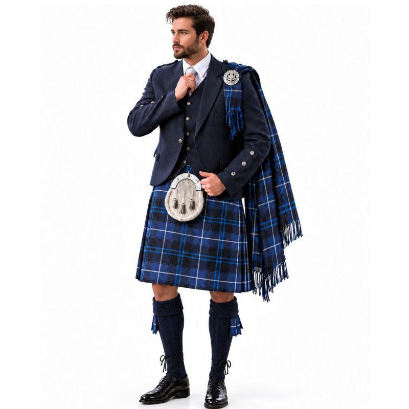 Tartan Kilt Outfit With Navy Blue Argyll Jacket Tartan Kilt Outfit With Navy Blue Argyll Jacket