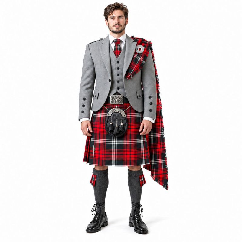 Red-Black Tartan Kilt Outfit With Tweed Jacket Red-Black Tartan Kilt Outfit With Tweed Jacket