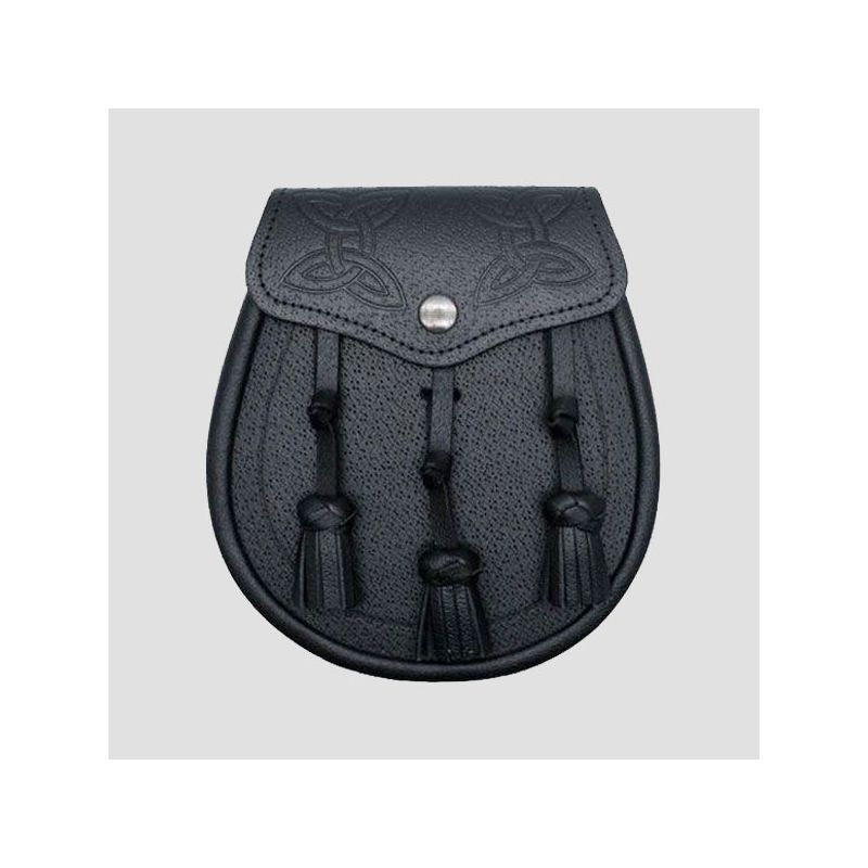 Twin Swirl Celtic Embossed Black Leather Sporran Twin Swirl Celtic Embossed Black Leather Sporran