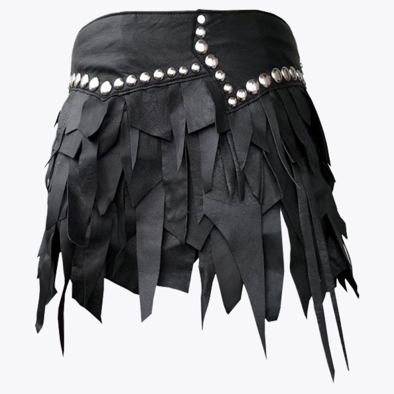 Warriors Black Leather Mini Kilt
