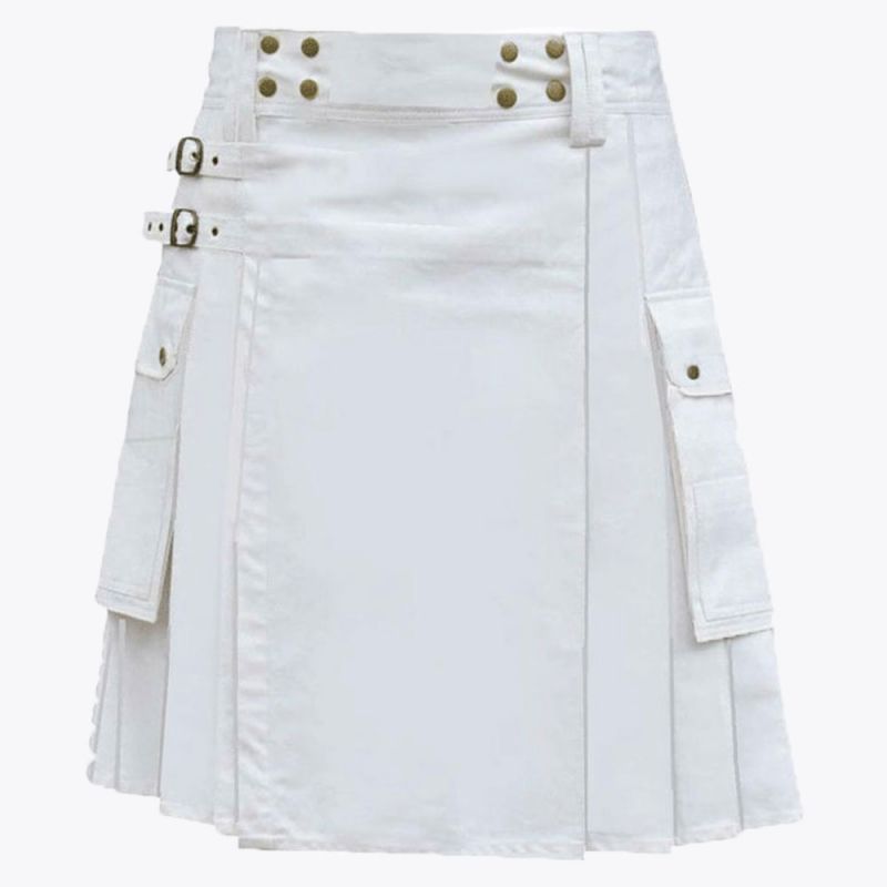 White Utility Kilt With Cargo Pockets
