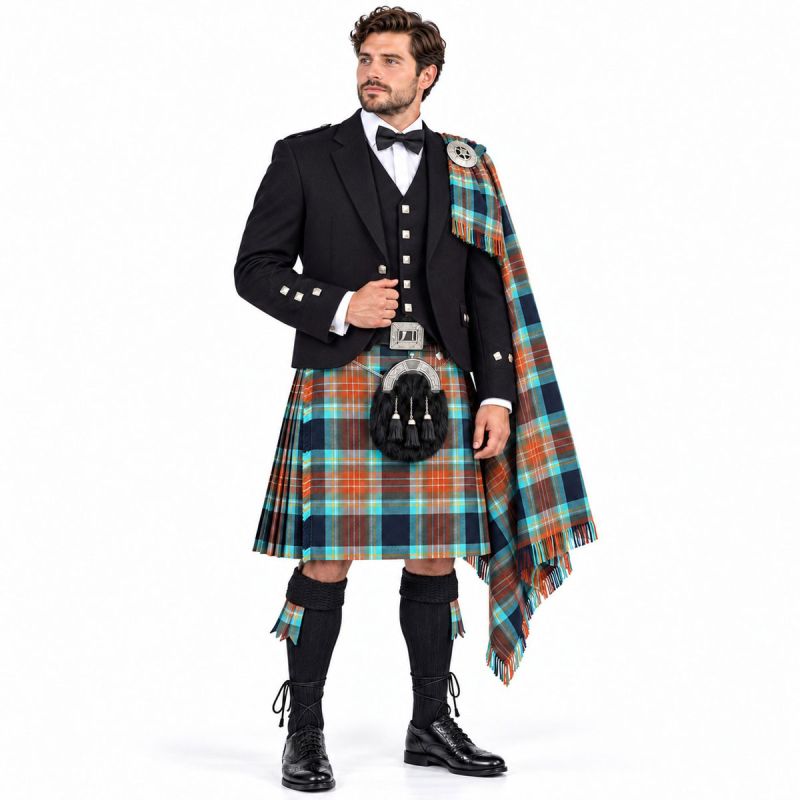 Holyrood Modern Tartan Kilt Outfit  With Black Argyll Jacket