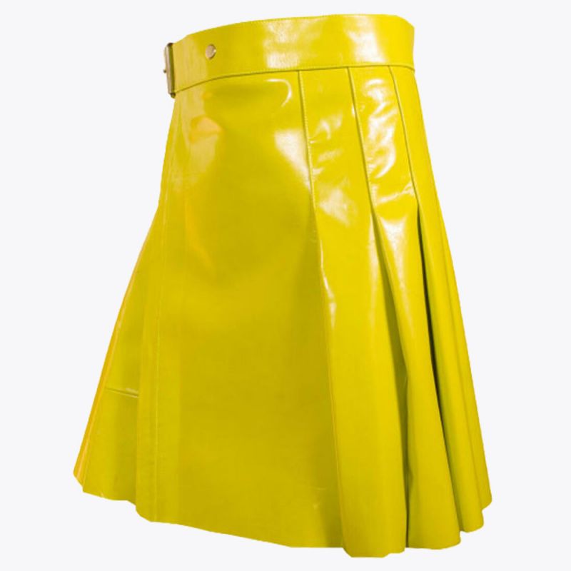 Yellow Leather Modern Women Kilt
