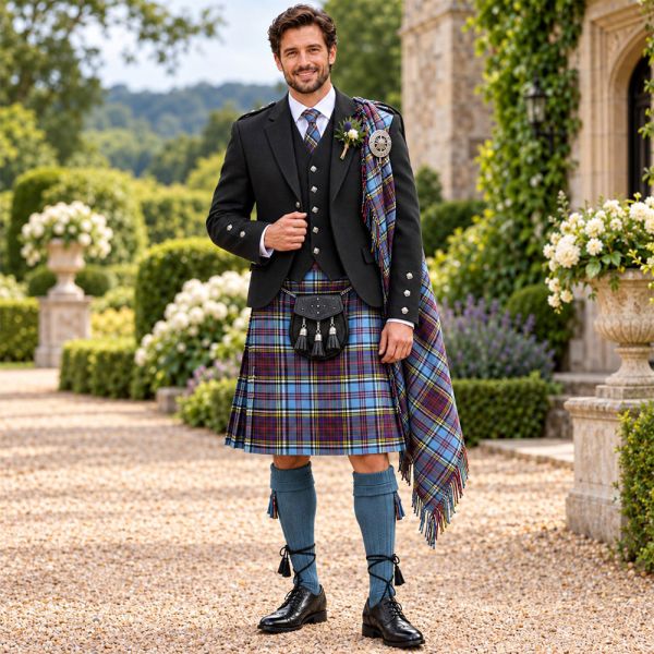 Anderson Ancient Tartan Kilt  Outfit With Tweed Jacket