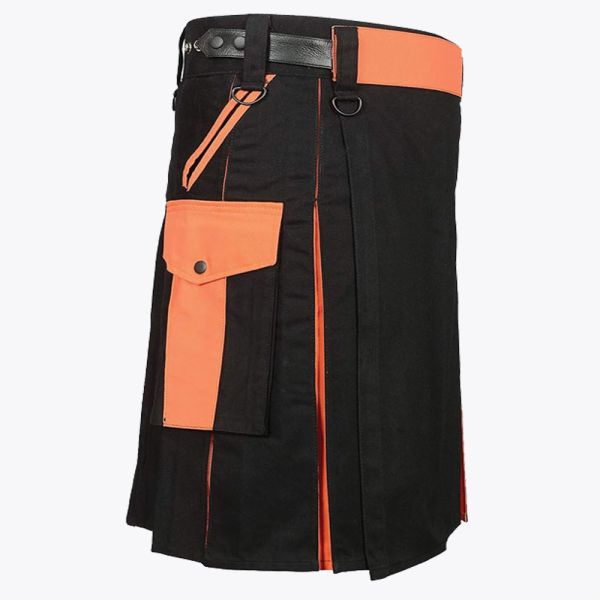 Black & Orange Utility Kilt For Men
