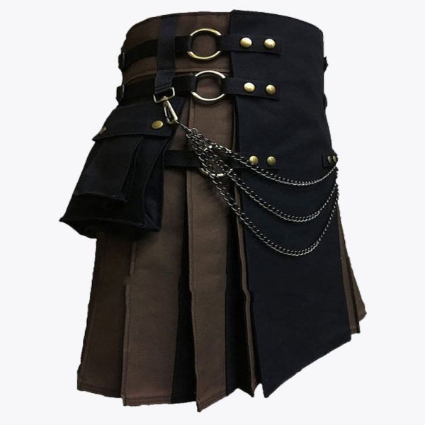 Black and Brown Fashion Hybrid Utility Kilt
