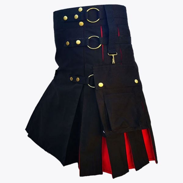 Black and Red Hybrid Utility Kilt For Men
