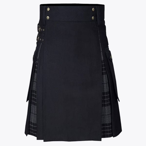 Black COTTON & Gray Watch Tartan Hybrid Utility Kilt