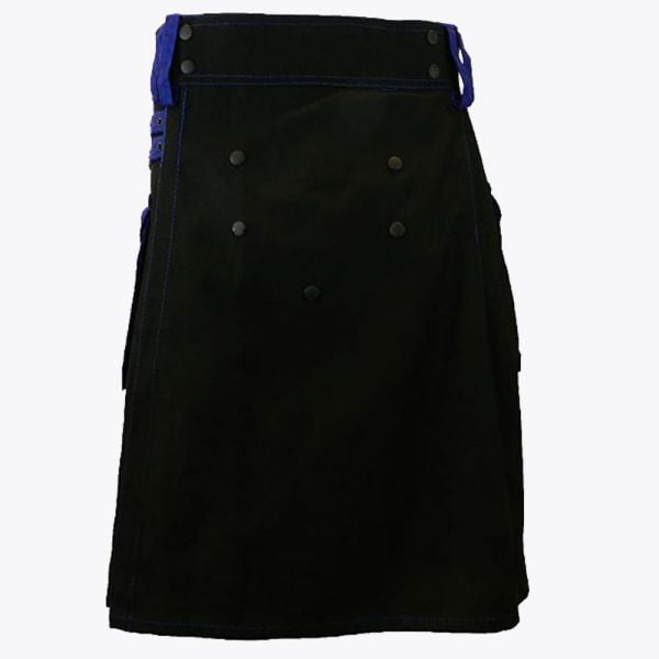 Black Deluxe Modern Kilt & Blue Straps Style With Blue Cargo Pockets
