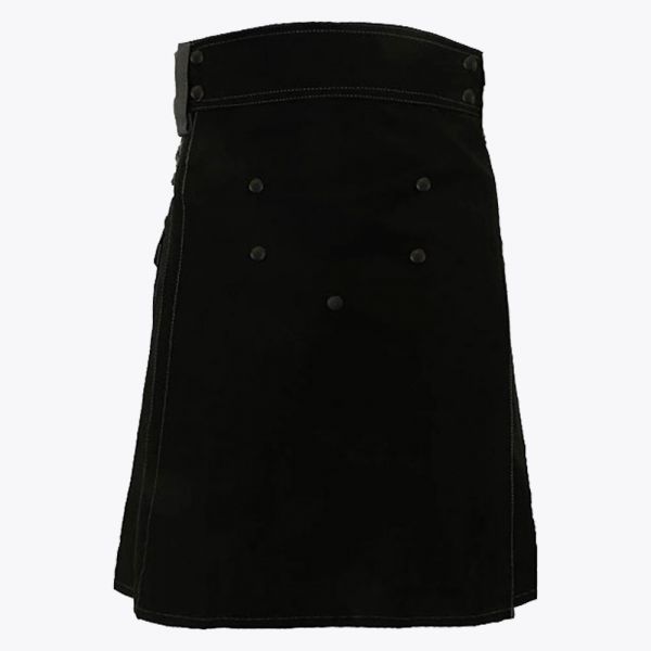 Black Deluxe Modern Kilt & Gray Straps Style With Gray Cargo Pockets