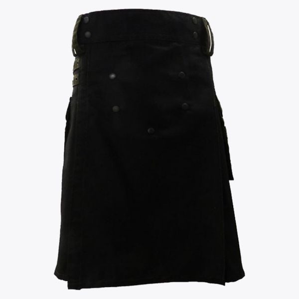 Black Deluxe Modern Kilt & Olive Green Straps Style With Olive Green Cargo Pockets