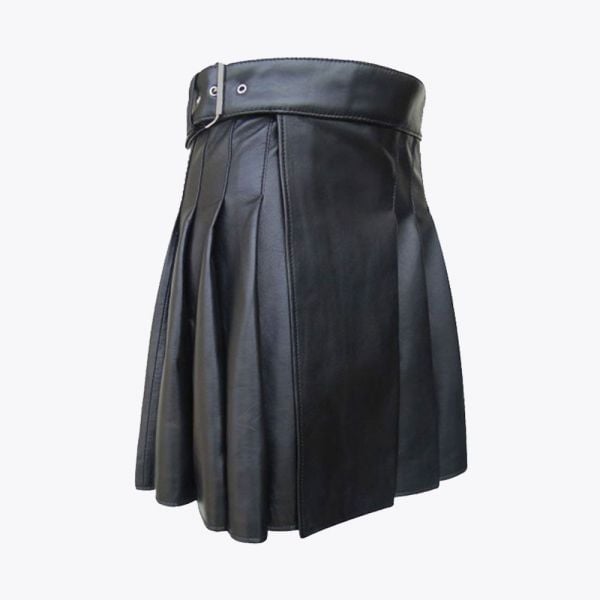 Black Leather Pleated Kilt For Men
