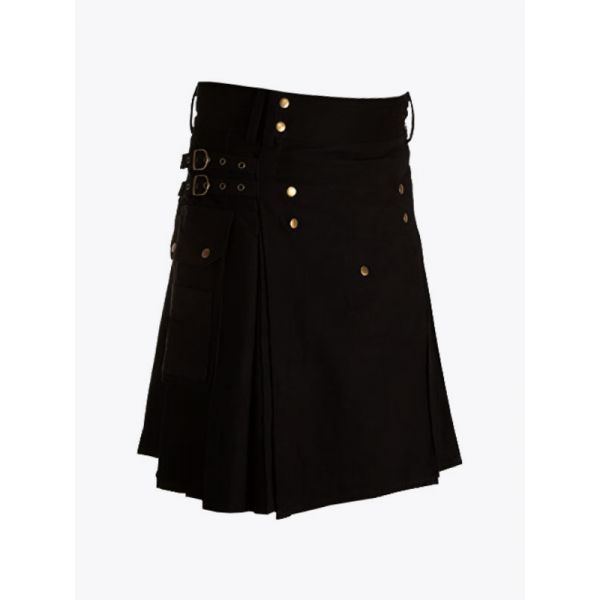 Black Utility Kilt Straps Style With Cargo Pockets