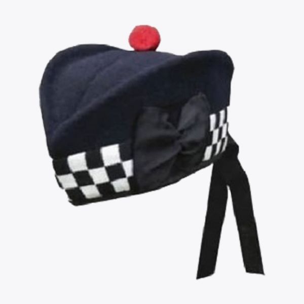 Black And White Diced Hat With Red Pom